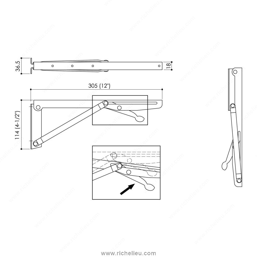 Richelieu 657730 Folding Support with Extension | builderssale.com